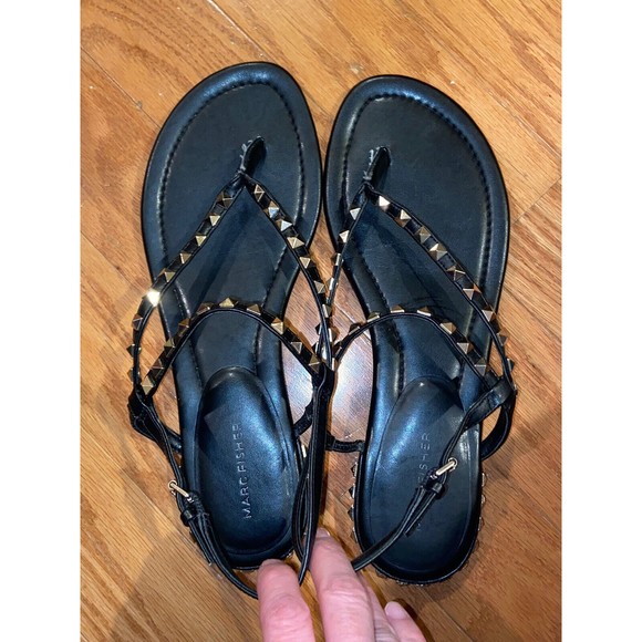 Marc Fisher Black Gladiator Gold Stud Sandals Women's Size 11 - Picture 4 of 12